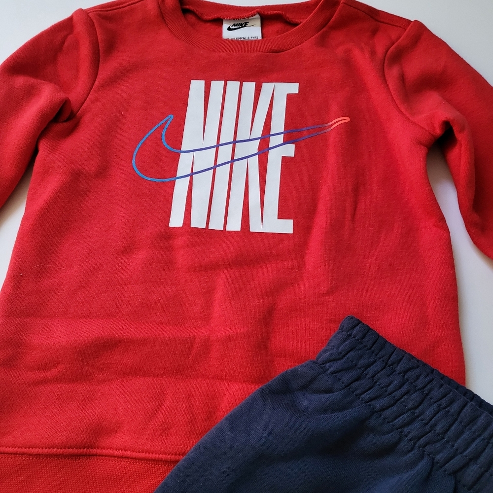 Nike boys 2pc Pants set fleece Sweatshirt joggers Size 4T RED Navy - Picture 2 of 4